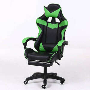 Gamer szék lábtartóval - Zöld kép