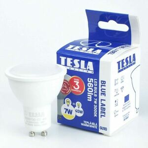 Tesla - LED izzó, GU10, 7W, 230V, 560lm, 100°, 30 000hrs, 3000K (meleg fehér), Ra 80, szabályozható kép