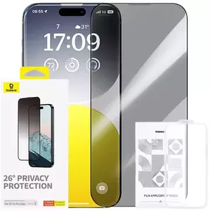 TEMPERED KIJELZŐVÉDŐ FÓLIA Baseus Privacy Protection Tempered Glass Diamond iPhone 15 Pro Max kép