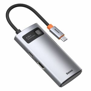 Baseus Metal Gleam HUB adapter USB-C - USB-C PD 100W / HDMI 4K / 1x USB 3.2 / 1x USB 2.0, szürke (CAHUB-CY0G) kép