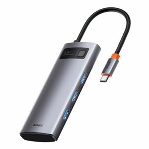Baseus Metal Gleam HUB adapter USB-C - USB-C PD 100W / HDMI 4K / 3x USB 3.2, szürke (CAHUB-CX0G) kép