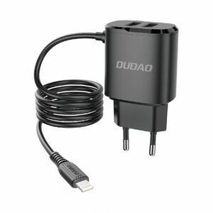 Dudao A2ProL 2x USB hálózati töltő adapter + Lightning kábel 12W, fekete (A2ProL black) kép