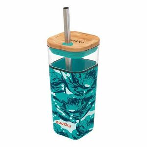 Quokka Liquid Cube üveg pohár szilikon felülettel 540 ml, water flowers kép