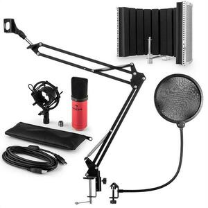 Auna MIC-900RD, V5 USB mikrofon készlet, vörös, kondenzátoros mikrofon, POP szűrő, akusztikai lencse, kar kép