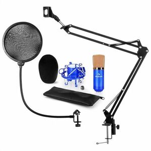 Auna CM001BG V4, kék, mikrofon készlet, XLR kondenzátoros mikrofon, kar, POP szűrő kép