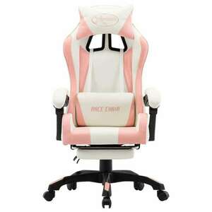 vidaXL műbőr Gamer szék lábtartóval - fehér-rózsaszín kép