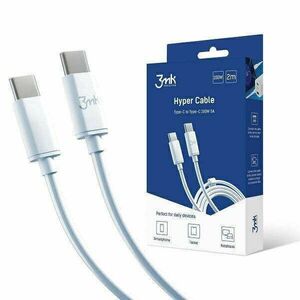 3MK Hyper kábel USB-C/USB-C 2m 100W kábel fehér képernyővédő fólia kép