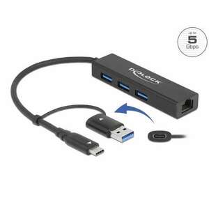 Delock 3 Port USB 3.2 Gen 1 Hub + Gigabit LAN USB Type-C vagy A-... kép