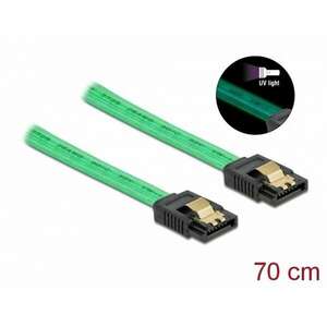 Delock 6 Gb/s SATA kábel UV fényhatással zöld színű, 70 cm (82112) kép