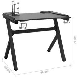vidaXL fekete LED-es Y-lábú gamer asztal 90 x 60 x 75 cm kép