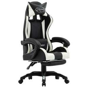 vidaXL műbőr Gamer szék lábtartóval - fekete-fehér kép