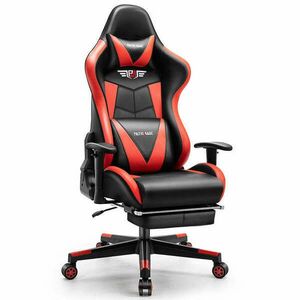Masszázs gamer szék lábtartóval - Piros kép