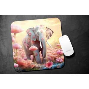 3D elefánt rózsaszín virágos - Egyedi Egérpad kép