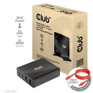 ADA Club3D 4 ports, 2x USB Type-A 2x Type-C up to 112W Power Charger kép