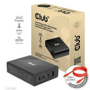 ADA Club3D 132W GAN technology, 4 port USB Type-A and -C, Power D... kép