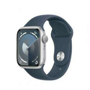 Apple Watch S9 GPS 41mm Silver Alu Case with Storm Blue Sport Band S/M kép