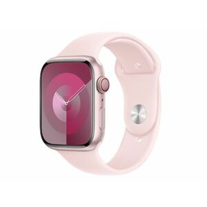 Apple Watch Series 9 GPS, 45mm (MR9G3QH/A) rózsaszín alumíniumtok, világos rózsaszín sportszíj - S/M kép