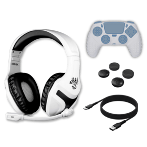 KONIX MYTHICS PS5 Kezdő csomag Fejhallgató + Töltő kábel + Joystick védősapka + Szilikon tok (KX-SP-PS5) Fehér-Fekete kép