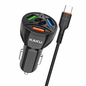 KAKU Car Charger autós töltő 3xUSB QC 4.8A 20W + USB-C kábel, fekete (KSC-493) kép