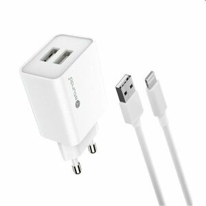 Sturdo Hálózati töltő 2, 1A 2xUSB + töltőkábel USB/lightning, fehér kép