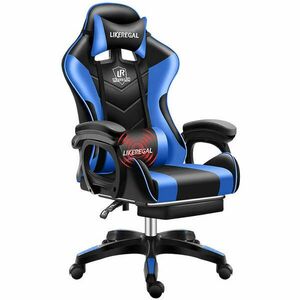 Likeregal 920 gamer szék lábtartóval, kék-fekete kép