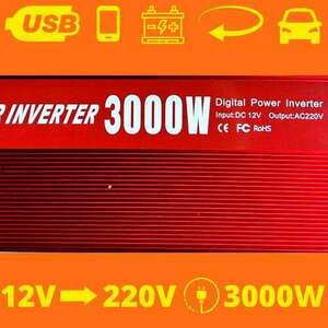 3000W inverter, feszültségátalakító – 220 V-os konnektor és USB-k... kép
