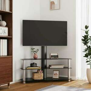 vidaXL 3-szintes fekete és ezüst sarok TV-állvány 32-70 hüvelyk kép
