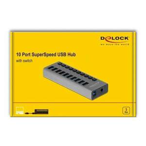 Delock SuperSpeed USB hub 10db USB 3.0 csatlakozóval és kapcsolóval (63670) (del63670) kép