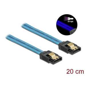 Delock 6 Gb/s SATA kábel UV fényhatással kék 20cm (82121) (DE82121) kép