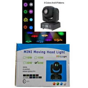 Mini mozgófejes fénykivetítő 60W RGB 8 szín és 8 minta kép