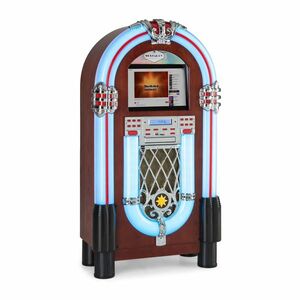 Auna Graceland Touch, jukebox, 12" érintőképernyős vezérlőpult, WLAN, CD, BT, fa megjelenés kép