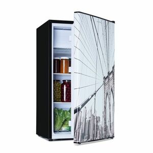 Klarstein CoolArt 79L, kombinált hűtő-fagyasztó, EEK E, fagyasztórekesz 9 l, formatervezett ajtó kép