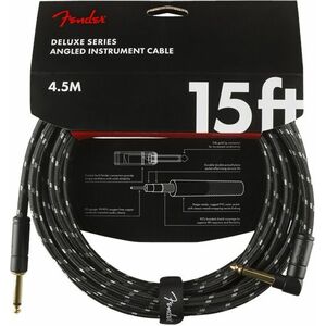 Fender Deluxe Series 15' Instrument Cable Black Tweed Angled kép