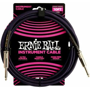 Ernie Ball Braided Instrument Cable 10' Purple Black kép