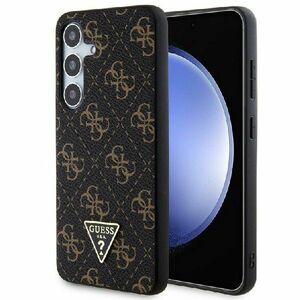 Guess PU Leather 4G Triangle Metal Logo hátlapi tok Samsung Galaxy S24 Plus számára, fekete kép