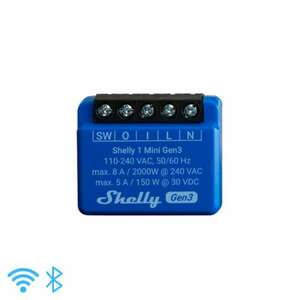 Shelly 1 mini (3. generációs) egy áramkörös WiFi-s okosrelé, 8A kép