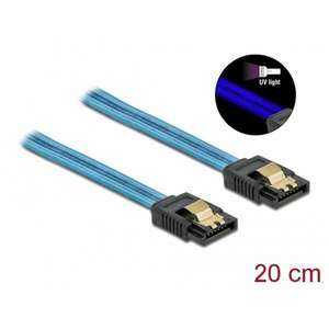 Delock 6 Gb/s SATA kábel UV fényhatással kék színű, 20 cm (82121) kép