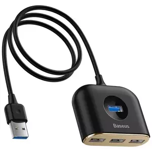 Adapter Baseus Square Round USB Adapter, HUB USB 3.0 to 1x USB 3.0 + 3x USB 2.0.1m, Black (6953156297104) kép