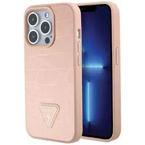 Tok Guess GUHCP15LPCRTHCP iPhone 15 Pro 6.1" pink hardcase Croco Triangle Metal Logo (GUHCP15LPCRTHCP) kép