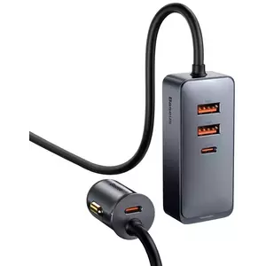 Autó töltő Baseus Share Together car charger with extension cord, 2x USB, 2x USB-C, 120W (gray) (6953156206670) kép