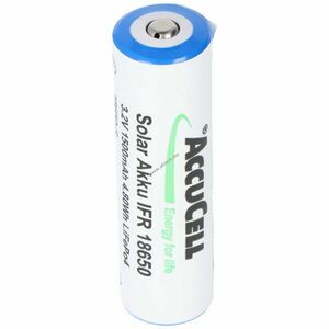 IFR 18650/AA Solar akku Lithium, 3.2V, 1500mAh, LiFePo4, érintkező fejjel kép