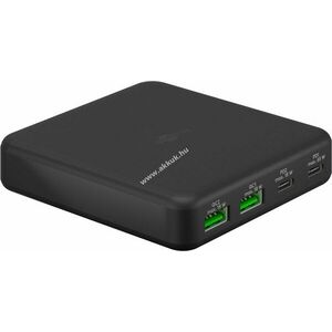 Hálózati 4 portos asztali gyorstöltő 2db USB-A és 2db USB-C, 65W, fekete - A készlet erejéig! kép