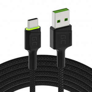 Cable USB - USB-C Green Cell GC Ray, 120cm, green LED, with Ultra... kép