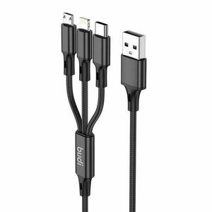 Budi 3in1 USB to USB-C / Lightning / Micro USB Cable 1m (Black) kép