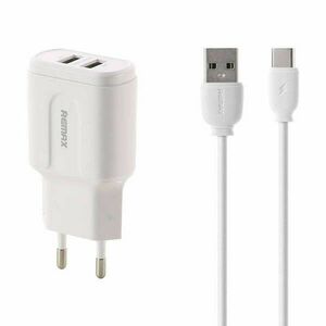 Wall charger Remax, RP-U22, 2x USB, 2.4A (white) + USB-C cable kép