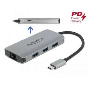Delock USB 3.2 Gen 1 hub 4 porttal és Gigabit LAN-nel, valamint P... kép
