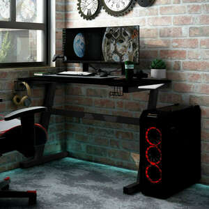 vidaXL fekete LED-es Z-lábú gamer asztal 90 x 60 x 75 cm kép