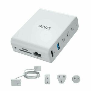 Docking station / wall charger INVZI GanHub 100W, 9in1 (white) kép