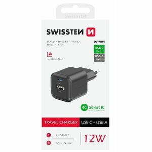 Swissten network Adapter 1x USB-C + 1xUSB-A 12W, Fekete kép