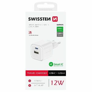 Swissten hálózati adapter 1x USB-C + 1xUSB-A 12W, fehér kép